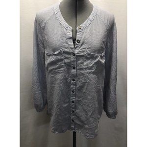 Umgee Blue Striped Button Down Shirt Size Small‎ S Tunic with Lace Detail